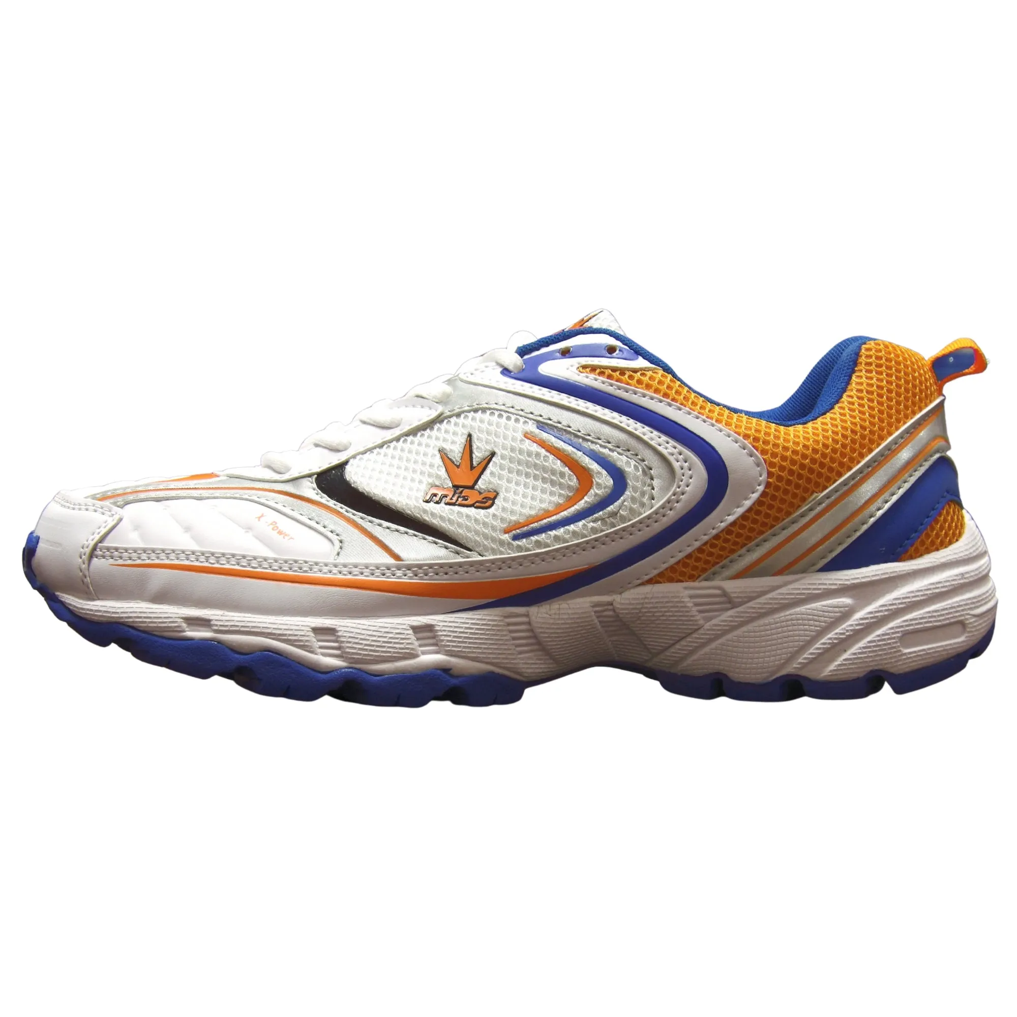 Mids Shoes, X-Power Cricket Shoes, White/Orange/Royal Blue