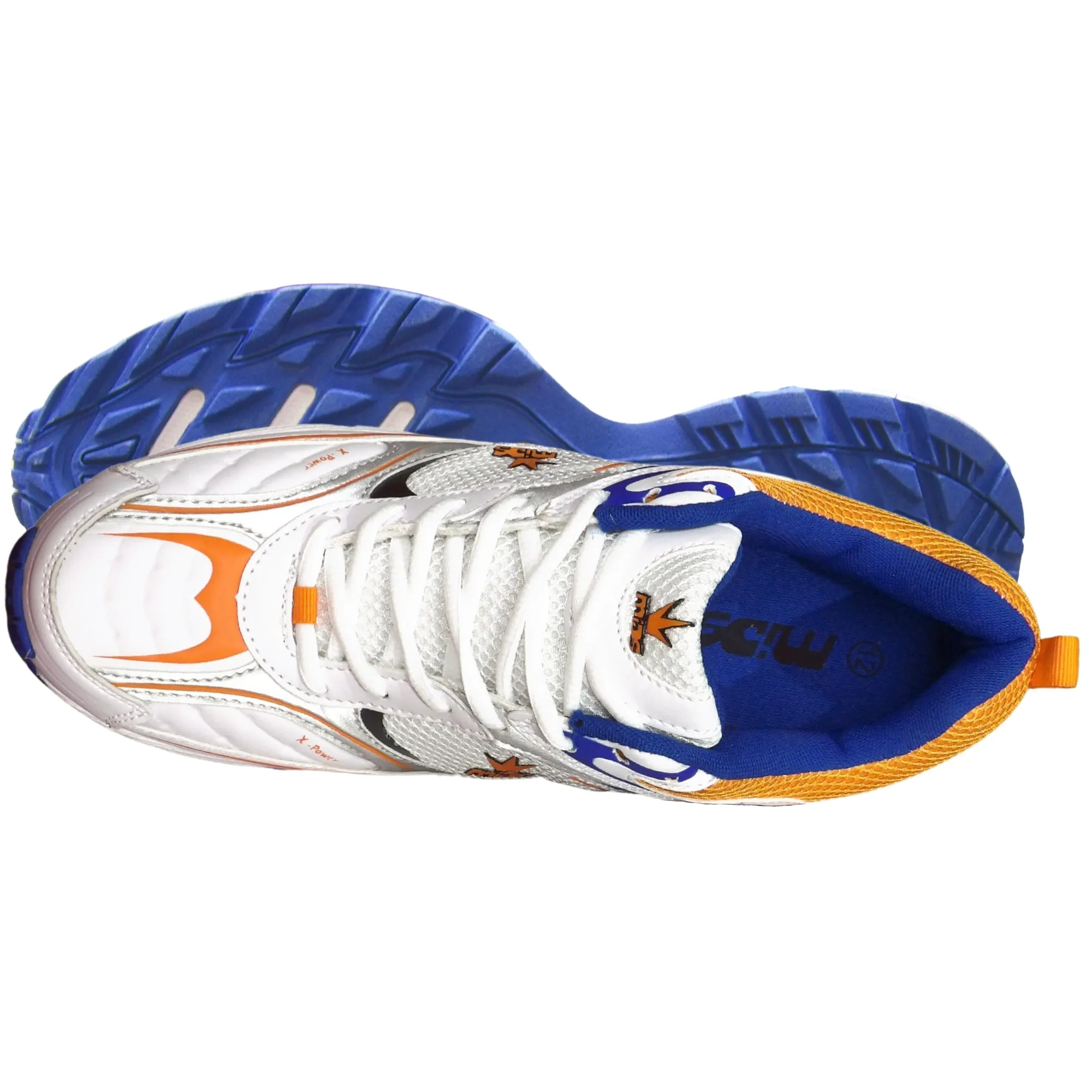 Mids Shoes, X-Power Cricket Shoes, White/Orange/Royal Blue