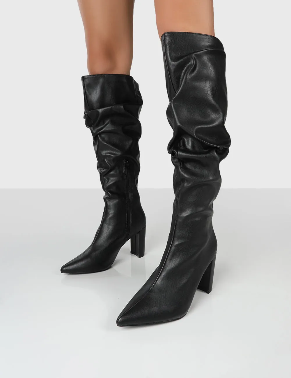 Mine Black PU Knee High Boots