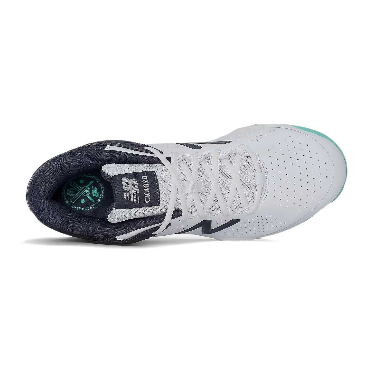 New Balance CK4020J4 Rubber Spike Cricket Shoes, White/Cyber Jade