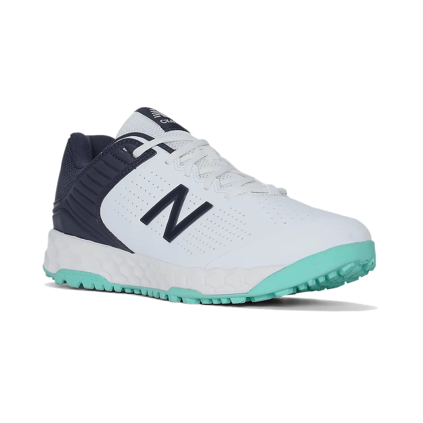 New Balance CK4020J4 Rubber Spike Cricket Shoes, White/Cyber Jade