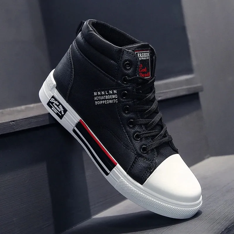 OB Leather High-Top Non-Slip Skateboarding Sneakers