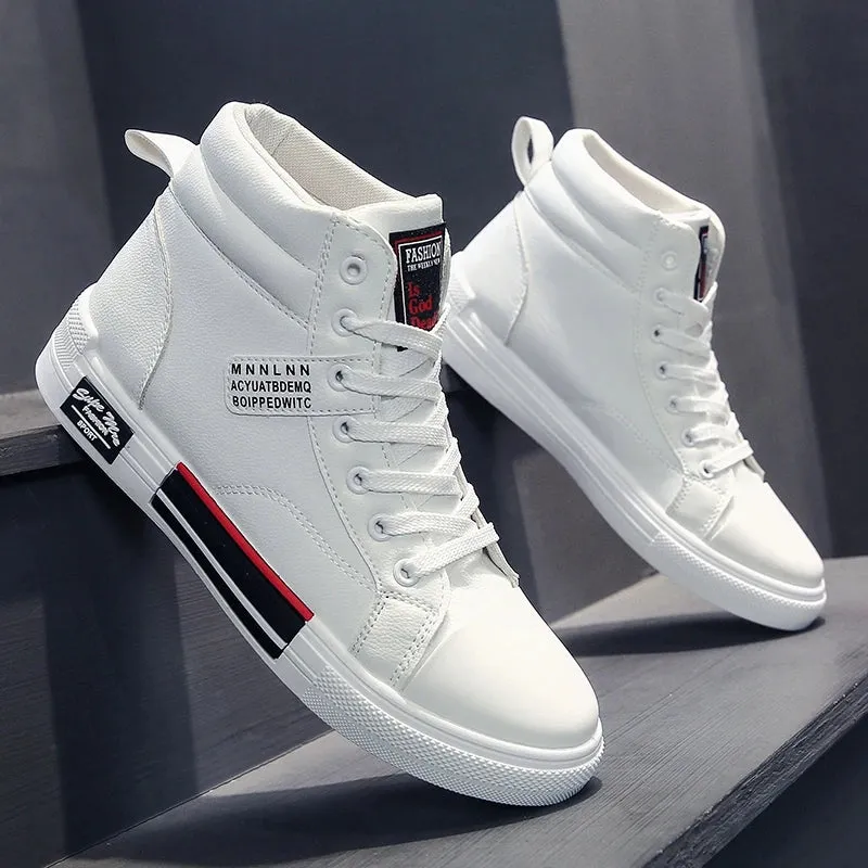 OB Leather High-Top Non-Slip Skateboarding Sneakers