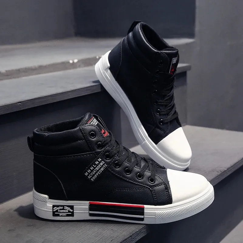 OB Leather High-Top Non-Slip Skateboarding Sneakers