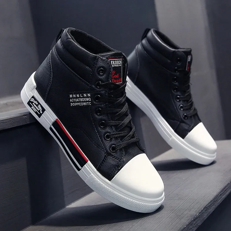 OB Leather High-Top Non-Slip Skateboarding Sneakers