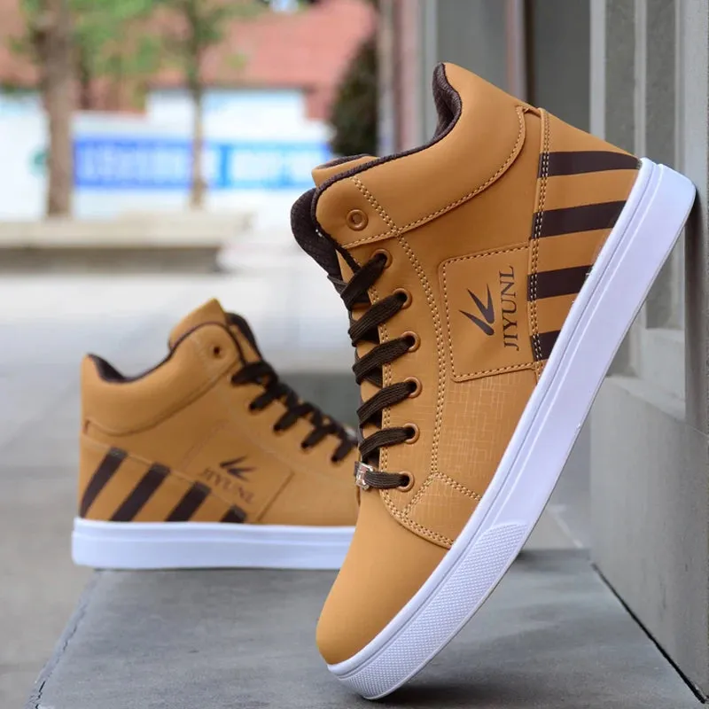 OB Leather High-Top Non-Slip Skateboarding Sneakers