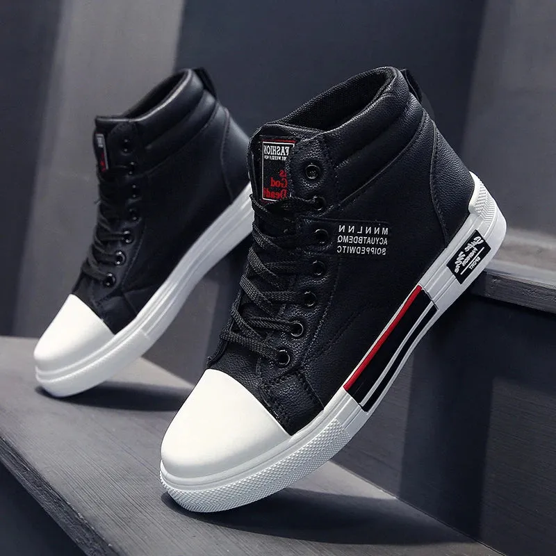 OB Leather High-Top Non-Slip Skateboarding Sneakers