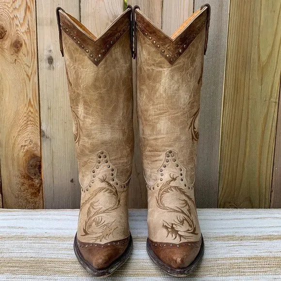 OLD GRINGO Dragon Embroidered Tan Brown Tall Cowgirl Cowboy Western Boots