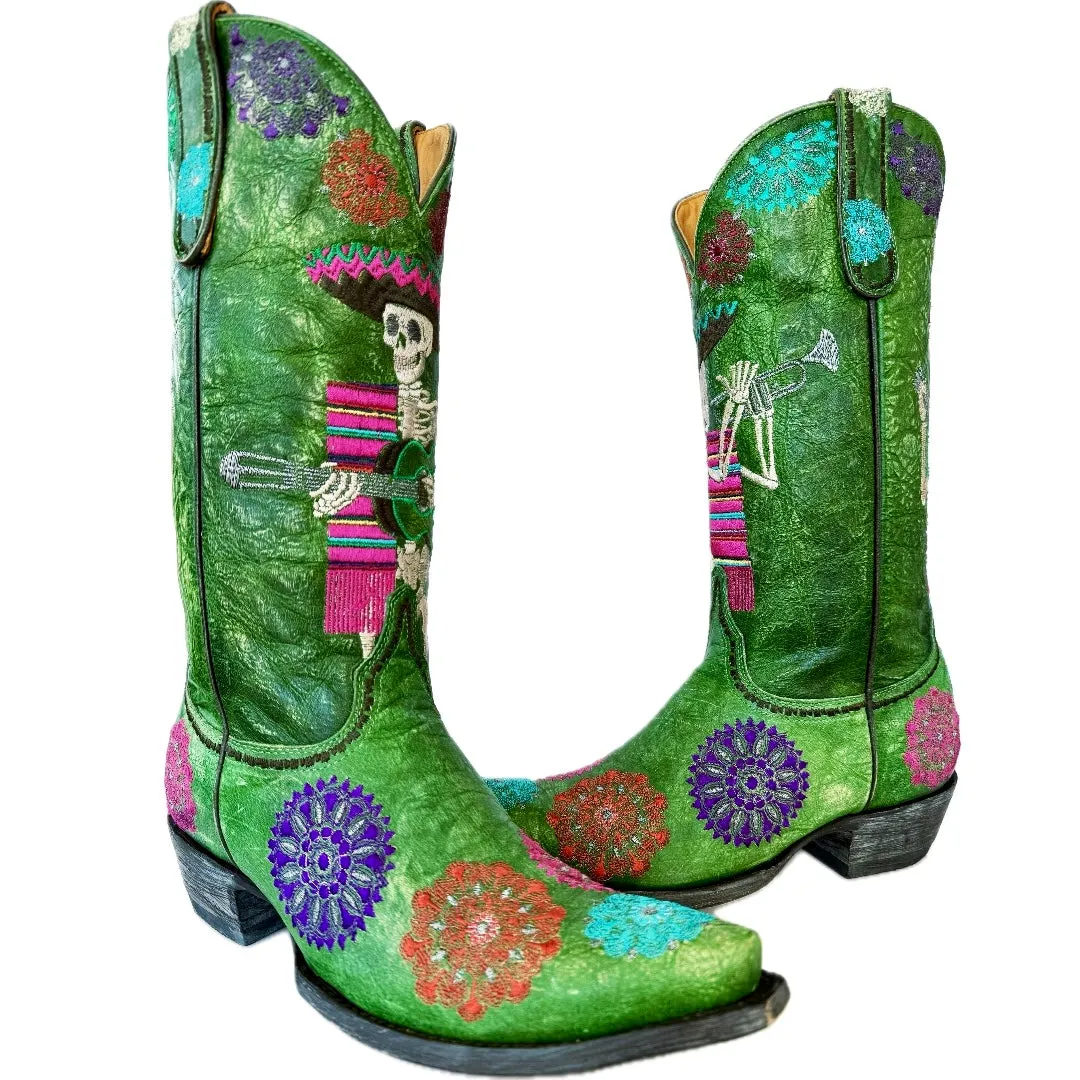 OLD GRINGO Mariachi Fiesta L3587-4 Green Skull Cowboy Boots