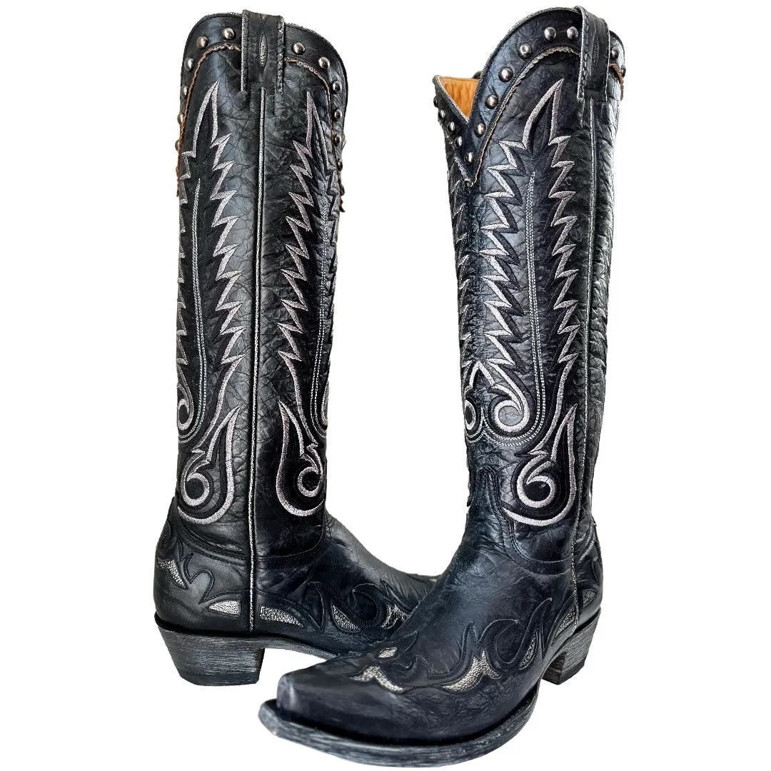 OLD GRINGO Nevada Heavier Studded Knee High Black Cowboy Boots