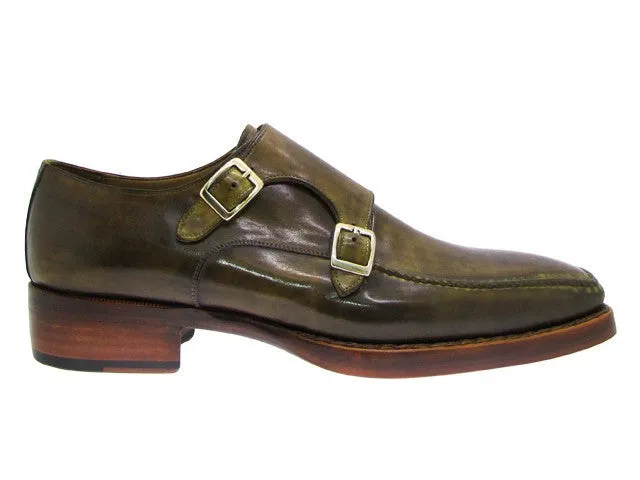 Paul Parkman Men's Double Monkstrap Goodyear Welted Green Shoes