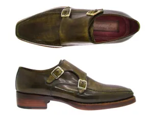 Paul Parkman Men's Double Monkstrap Goodyear Welted Green Shoes