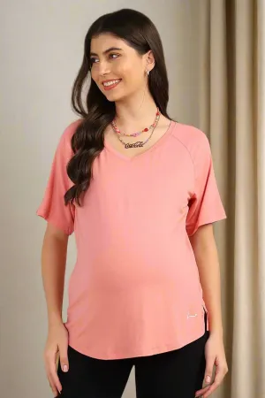 Peach Solid Nursing Top with Side Zip Access