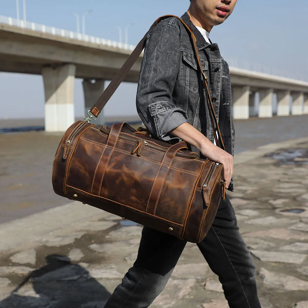 Personalized Leather Duffle Bag Unisex Leather Weekender Bag Large Capacity Leather Overnight Bag