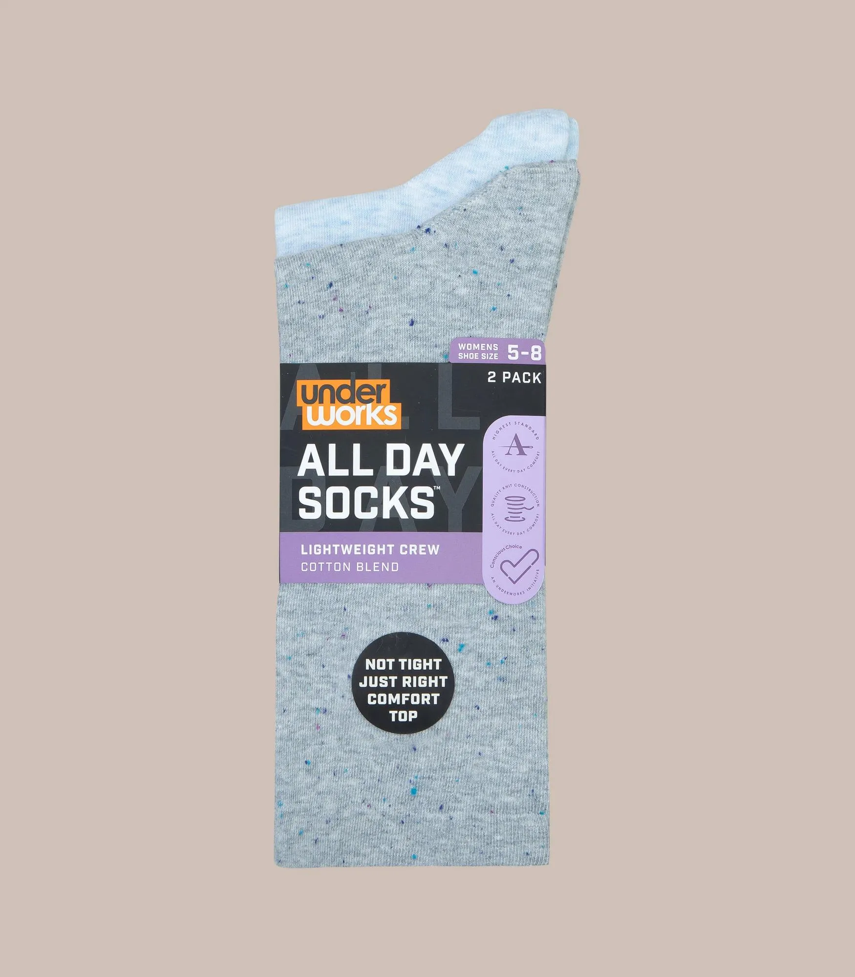 popular  2 Pack All Day Lightweight Plain Crew Socks - Underworks