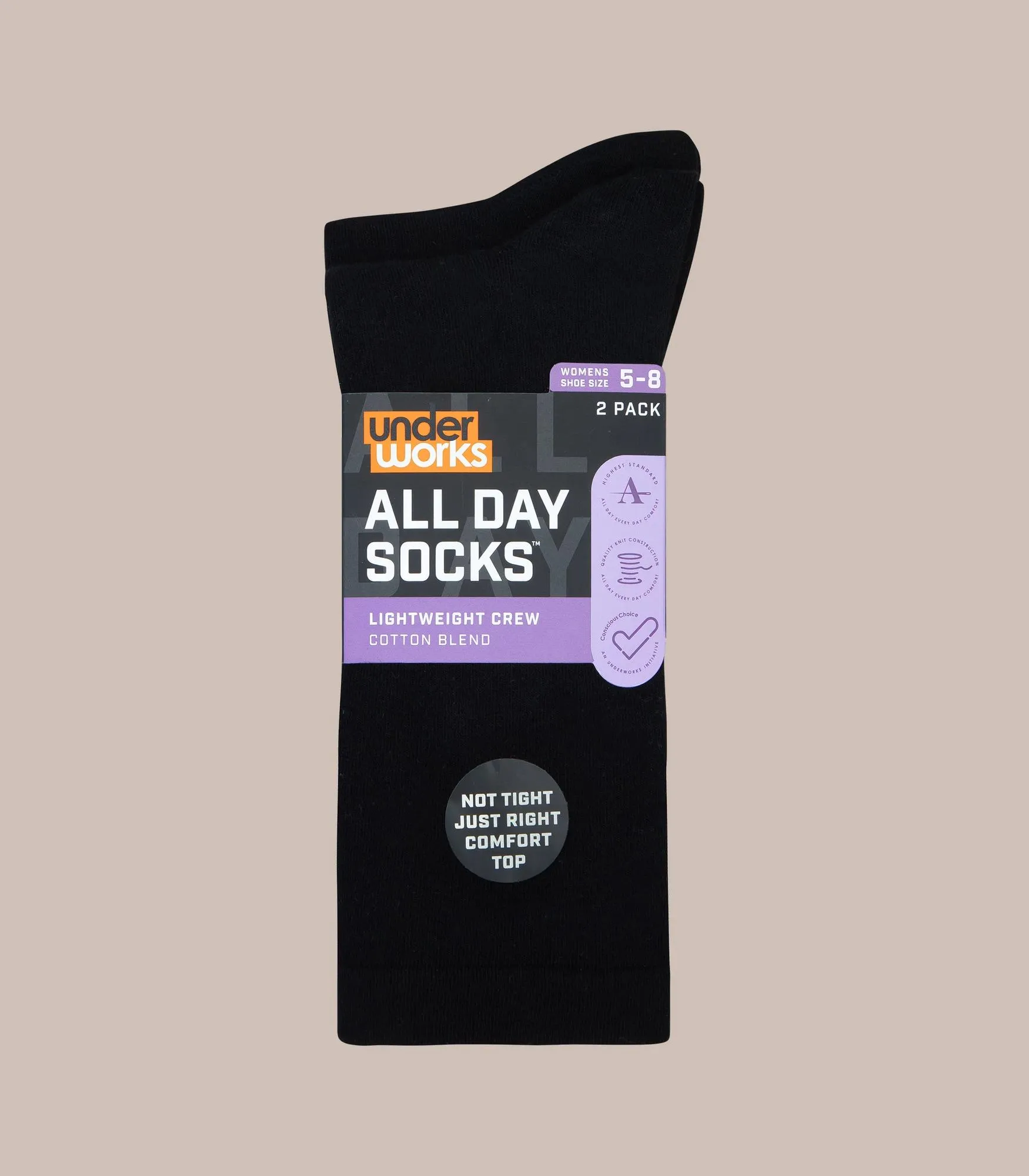 popular  2 Pack Lightweight Plain Crew Socks - Underworks 