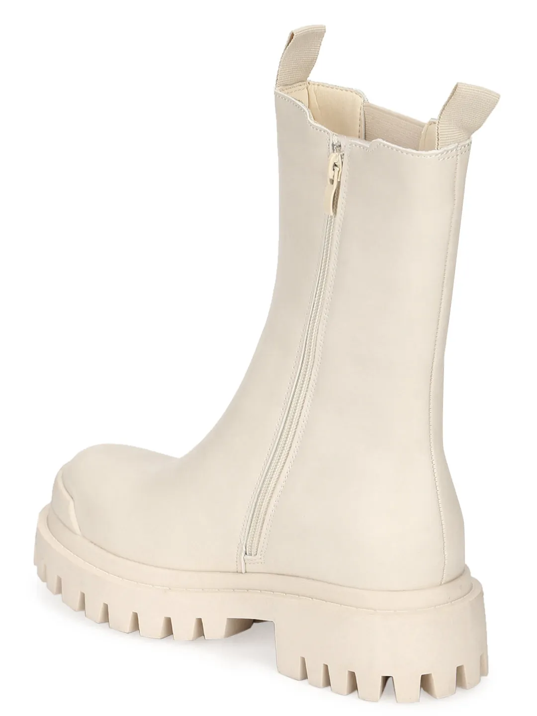 Putty Beige PU High Ankle Oxford Boots