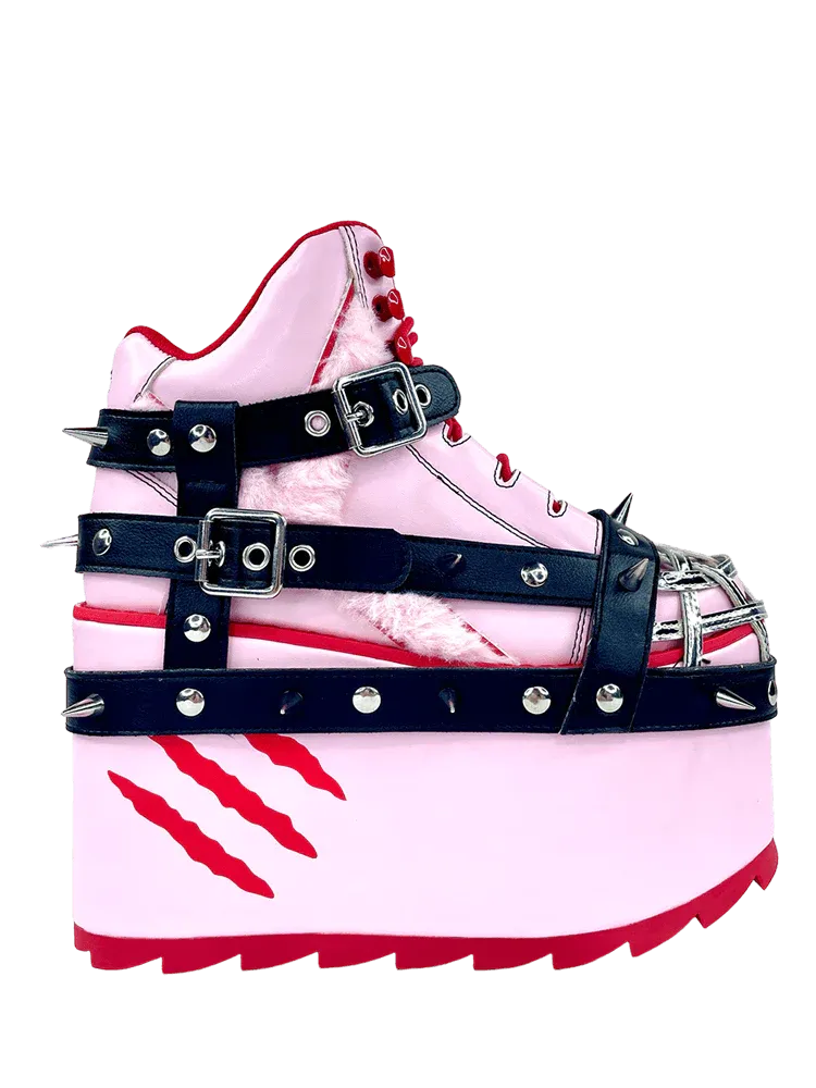 QOZMO BONDAGE GLOOMY BEAR PINK/RED PLATFORM SNEAKERS