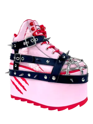 QOZMO BONDAGE GLOOMY BEAR PINK/RED PLATFORM SNEAKERS