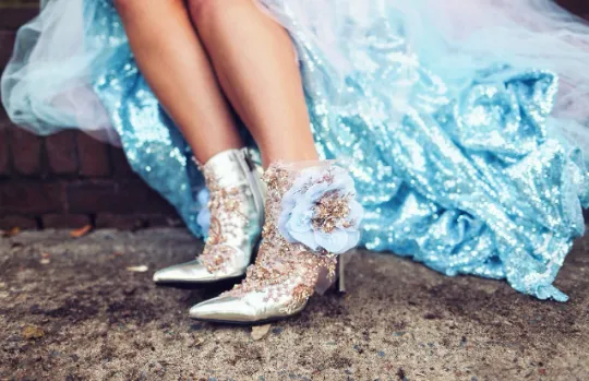 "VERONICA" Silver Beaded Lace Flower Ankle Boots