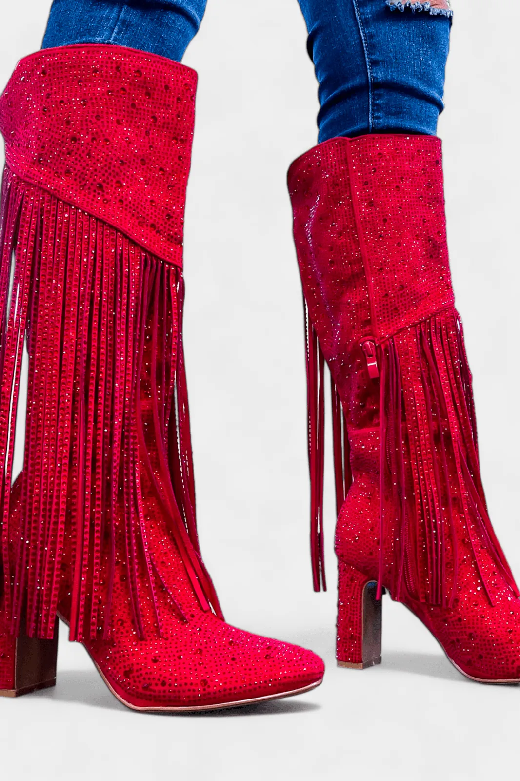 Red Fringe Rhinestone Boots