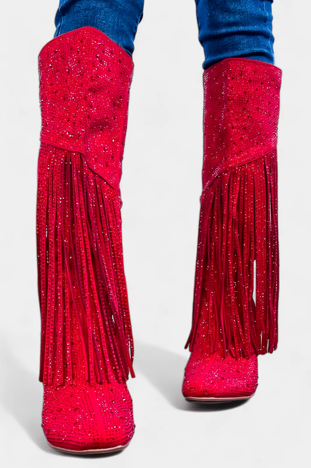 Red Fringe Rhinestone Boots