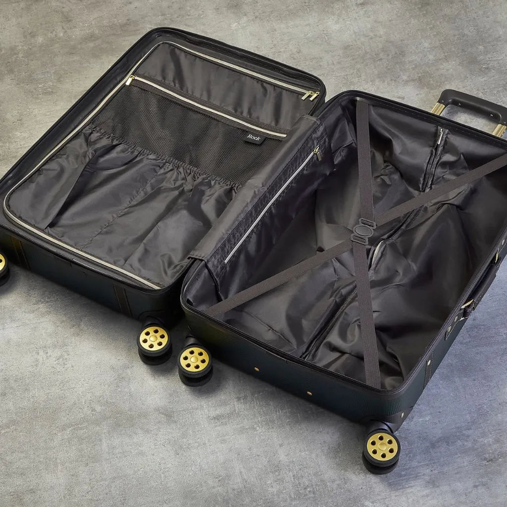 Rock Vintage 3 Piece Hardsided Luggage Set - Black