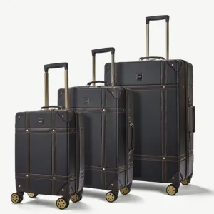 Rock Vintage 3 Piece Hardsided Luggage Set - Black