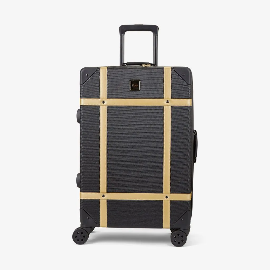 Rock Vintage 3 Piece Hardsided Luggage Set - Black/Gold