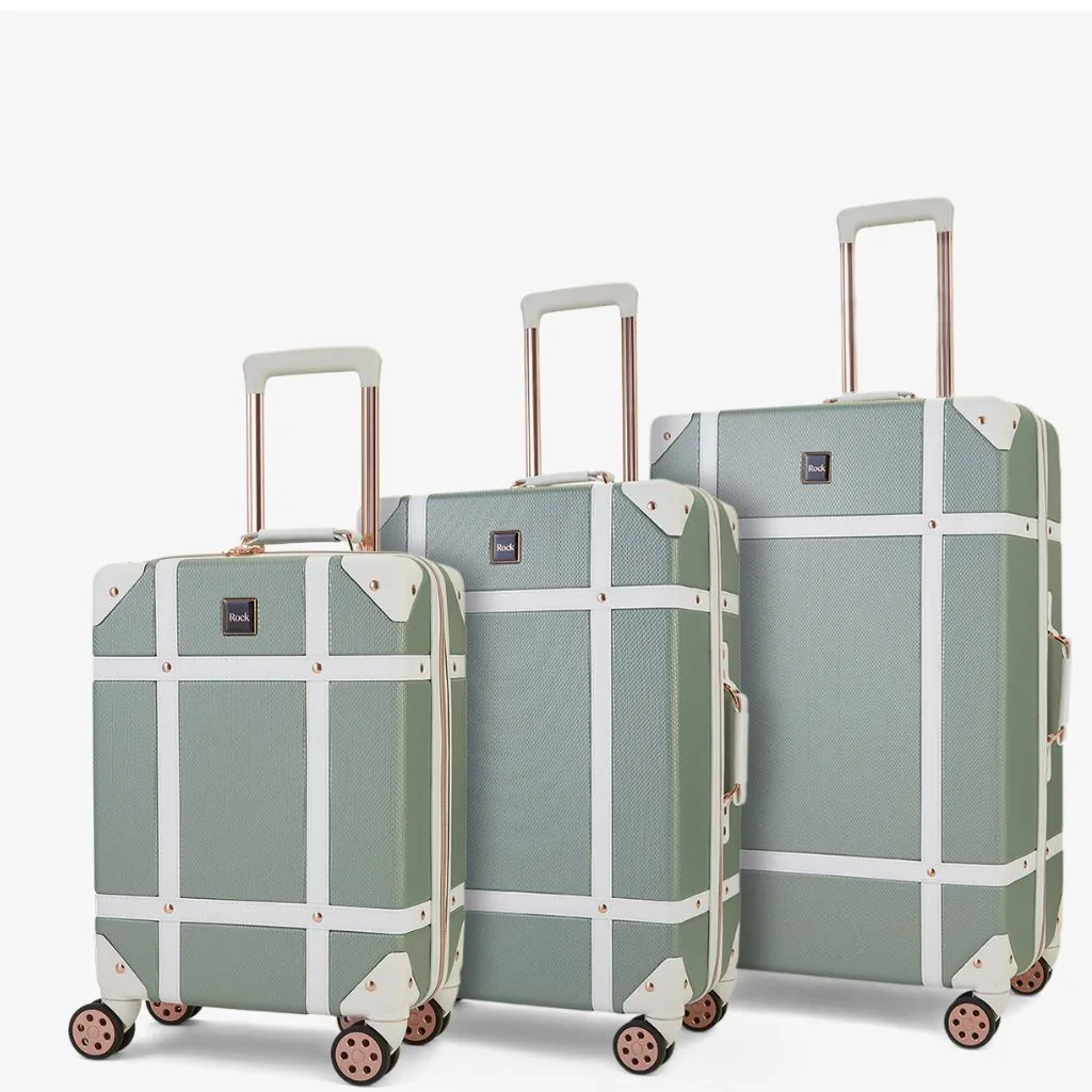 Rock Vintage 3 Piece Hardsided Luggage Set - Sage Green