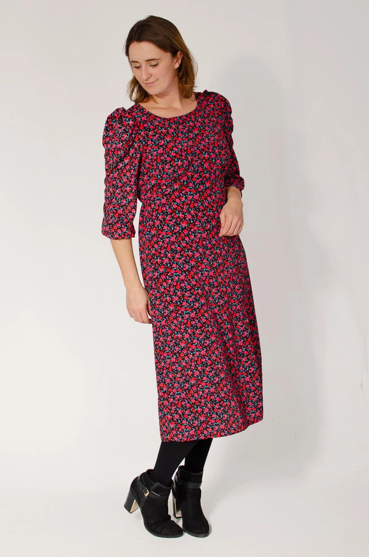 Round Neck Floral Midi Dress