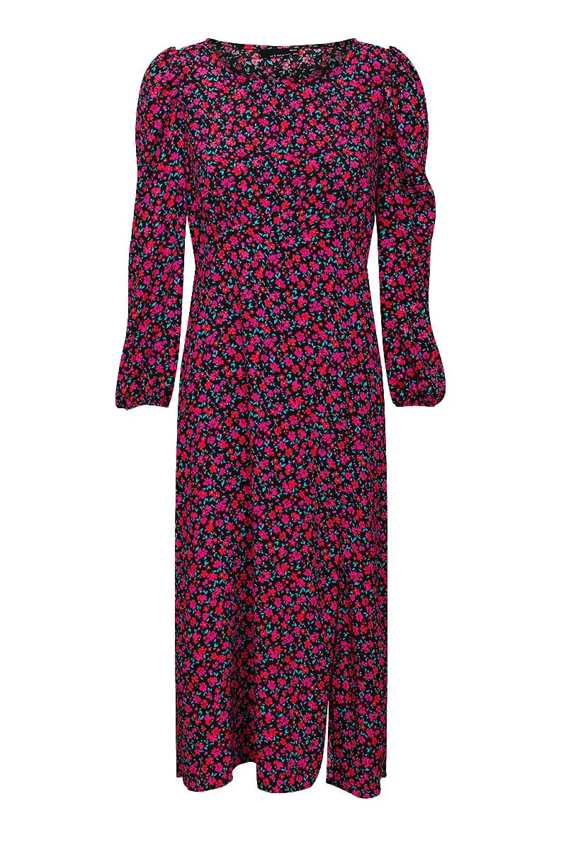 Round Neck Floral Midi Dress