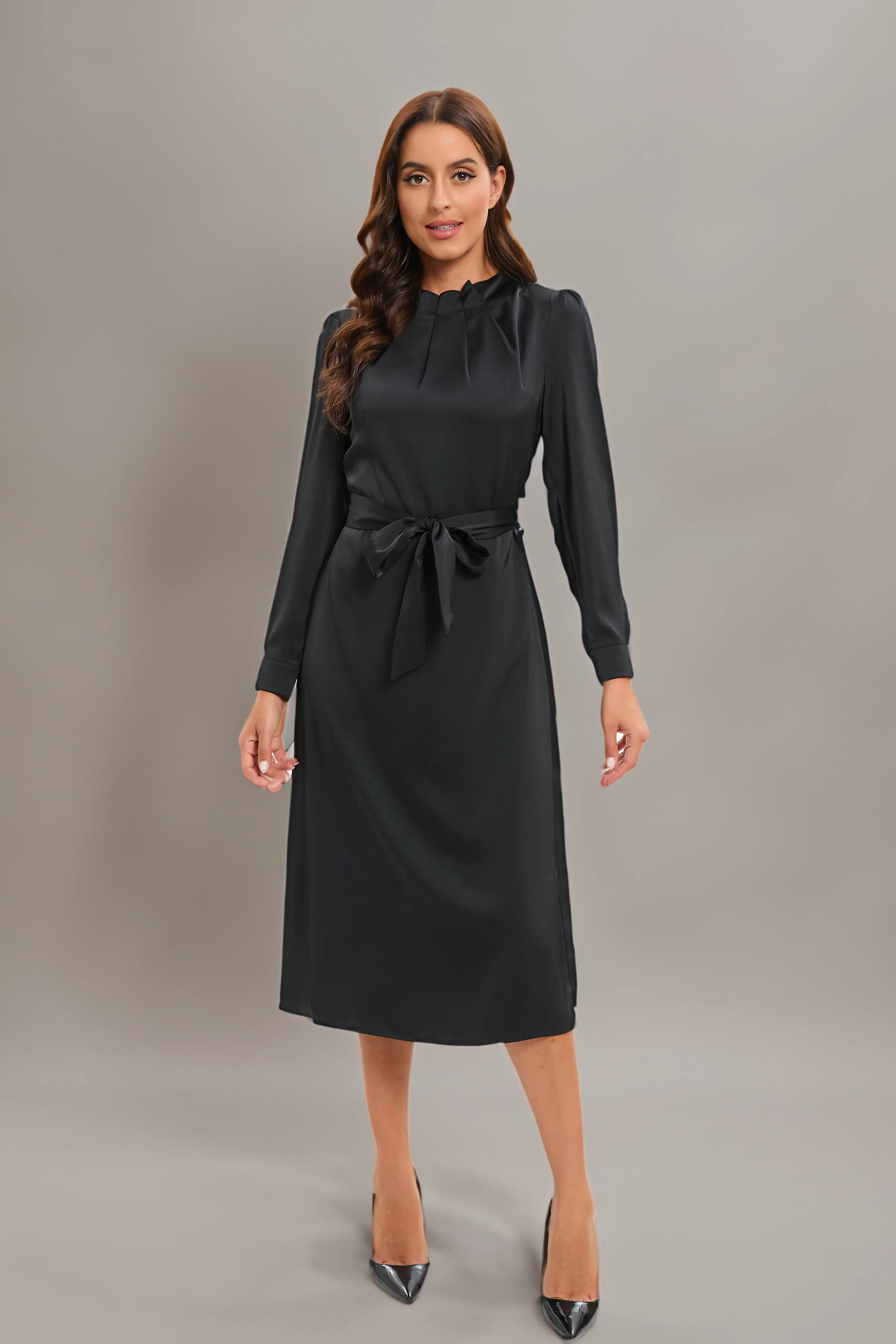 Satin Black Radiance Midi Dress