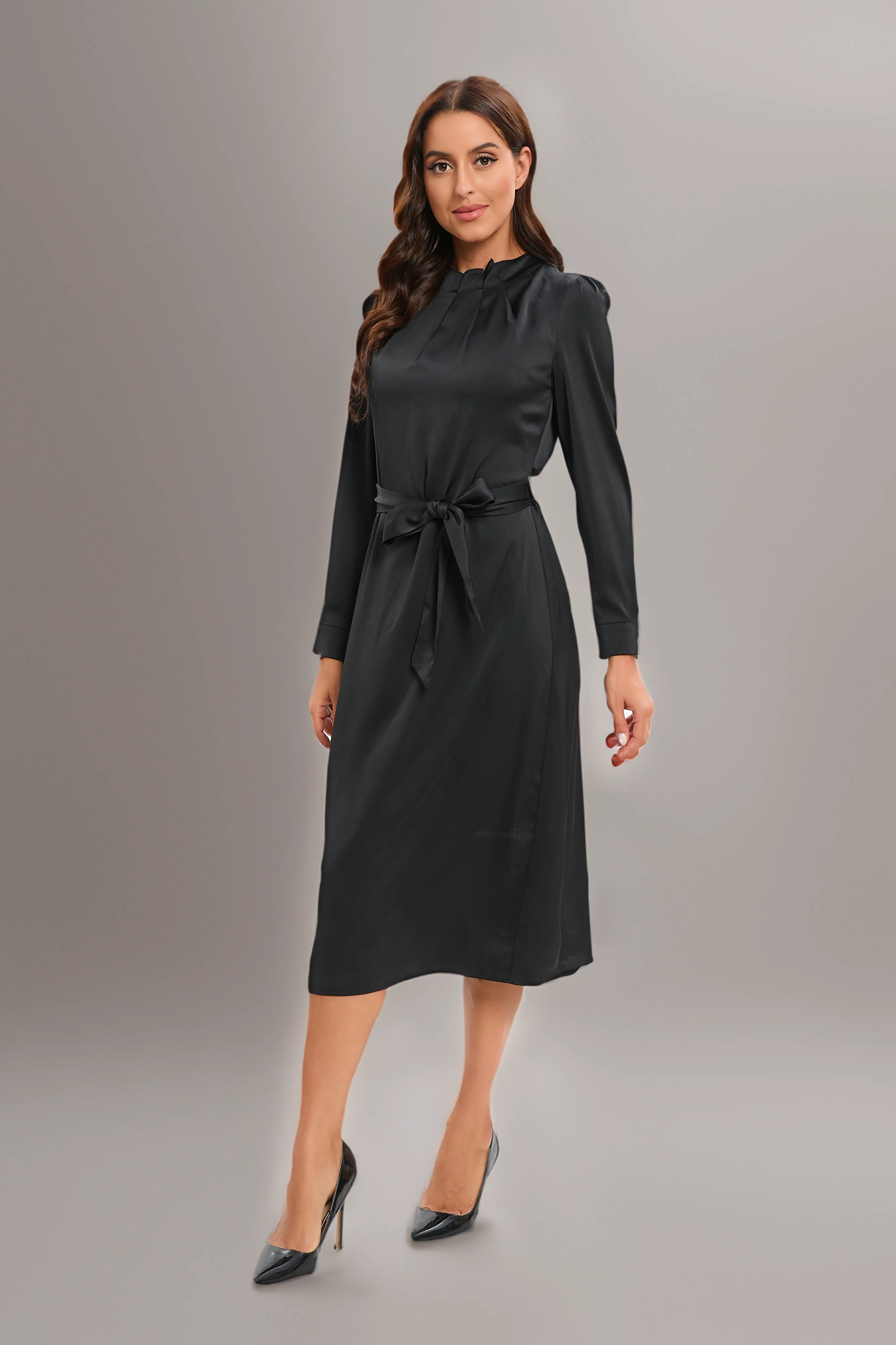 Satin Black Radiance Midi Dress