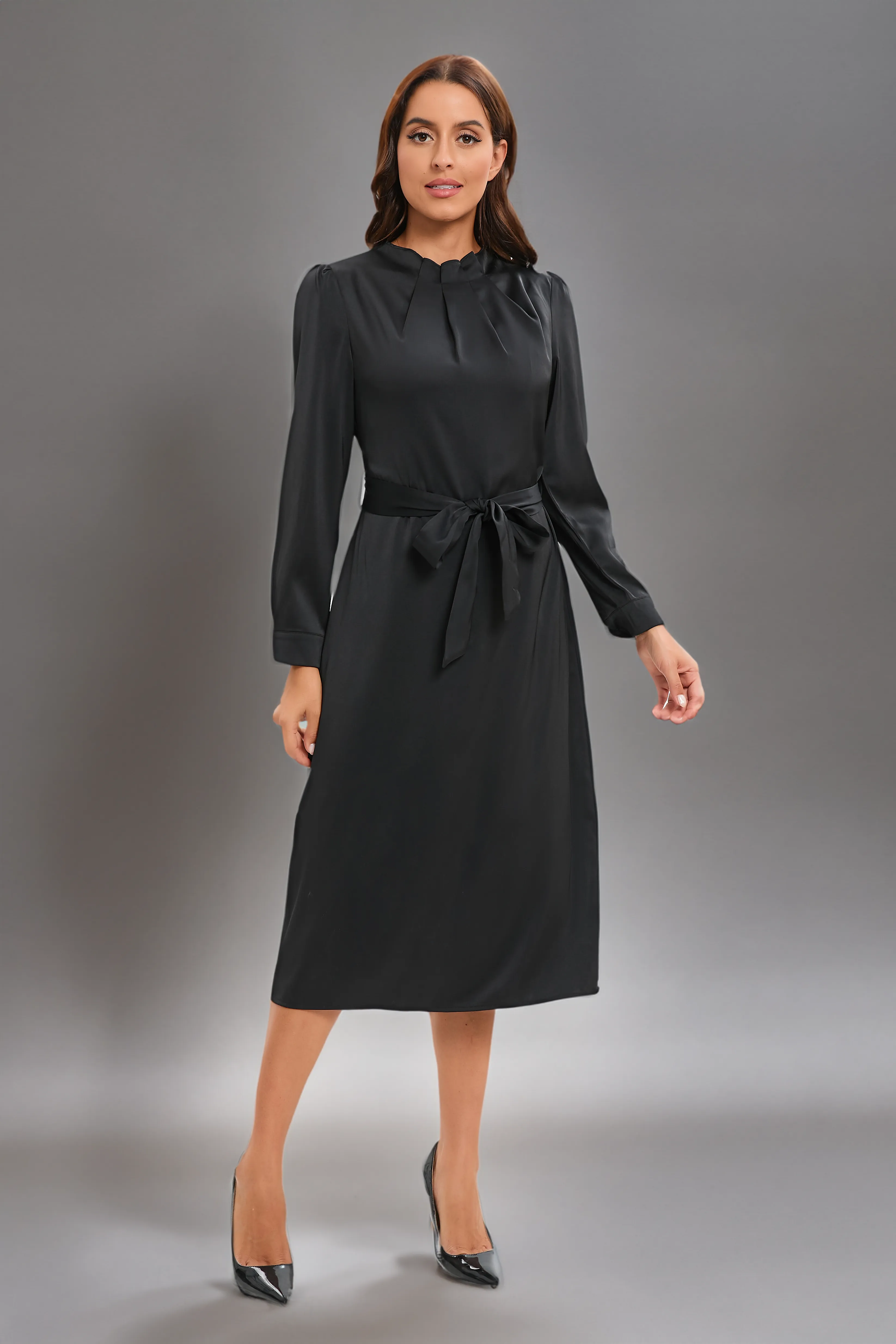 Satin Black Radiance Midi Dress