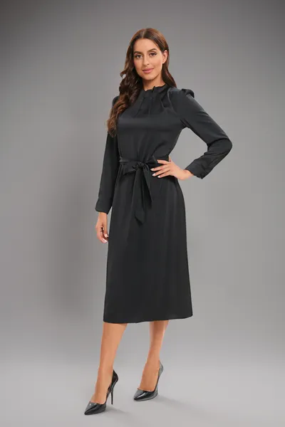 SATIN BLACK RADIANCE MIDI DRESS