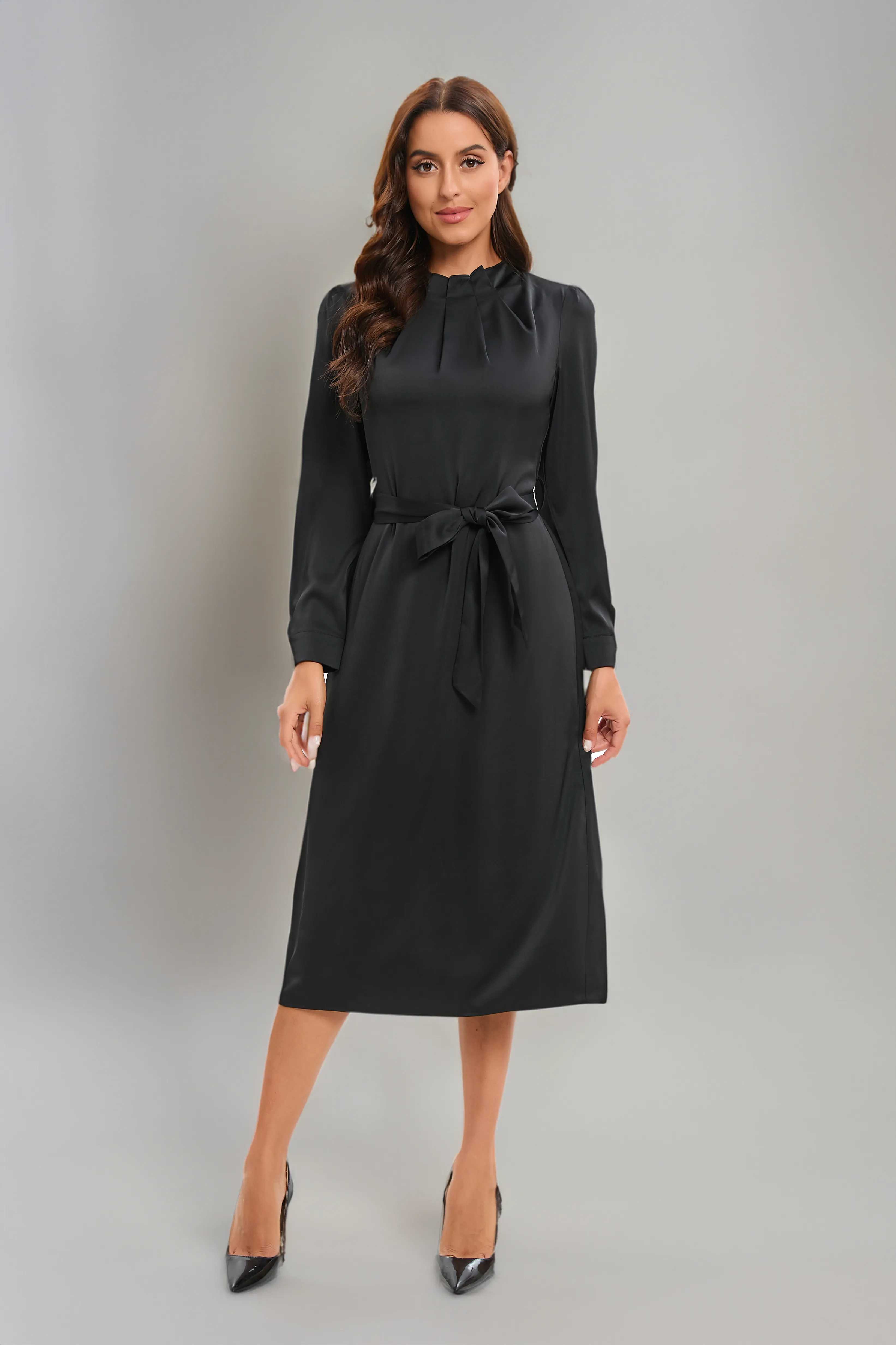 Satin Black Radiance Midi Dress