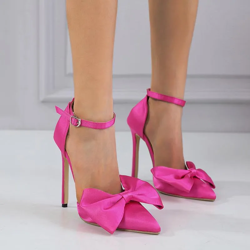 Satin Material Bow High Heels