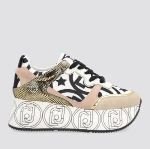 Scarpe Donna LIU JO Sneakers Maxi Platform in Suede e Nylon colore Bianco e Nero