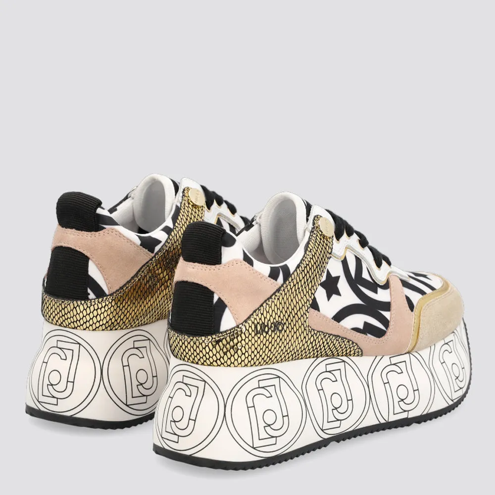 Scarpe Donna LIU JO Sneakers Maxi Platform in Suede e Nylon colore Bianco e Nero