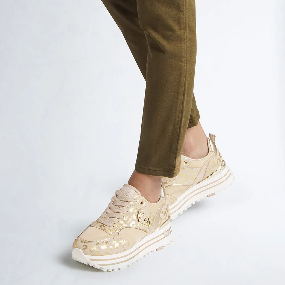 Scarpe Donna LIU JO Sneakers Platform Maxi Wonder 73 in Suede e Nylon stampa Animalier Light Gold