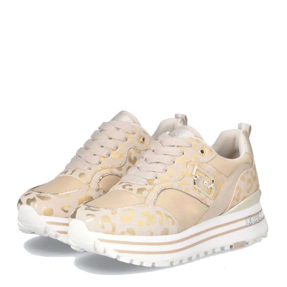 Scarpe Donna LIU JO Sneakers Platform Maxi Wonder 73 in Suede e Nylon stampa Animalier Light Gold