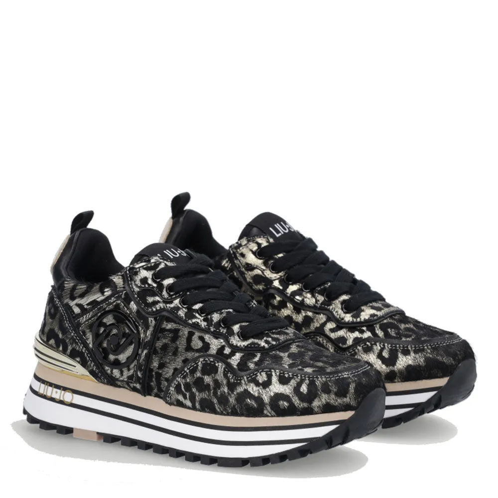 Scarpe Donna LIU JO Sneakers Platform Wonder 24 in Pelle Effetto Cavallino stampa Animalier Light Gold