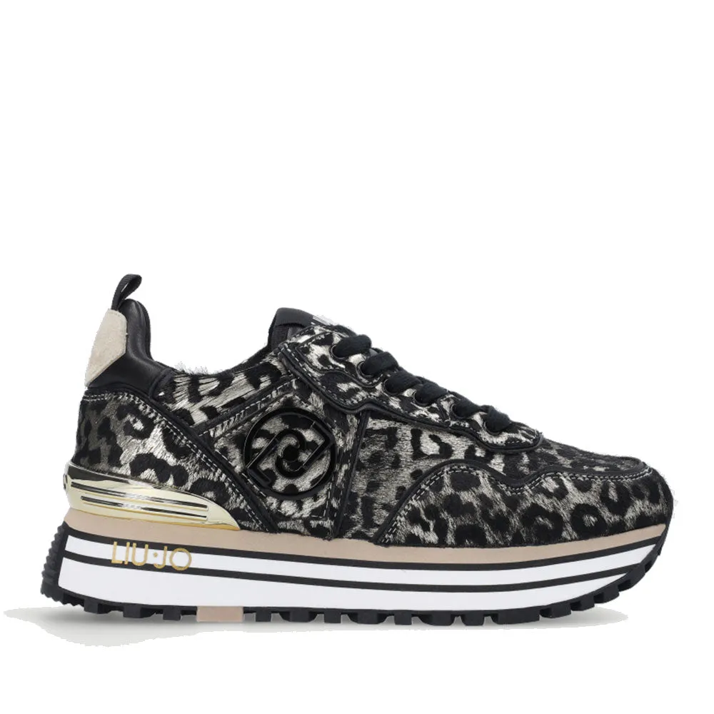 Scarpe Donna LIU JO Sneakers Platform Wonder 24 in Pelle Effetto Cavallino stampa Animalier Light Gold