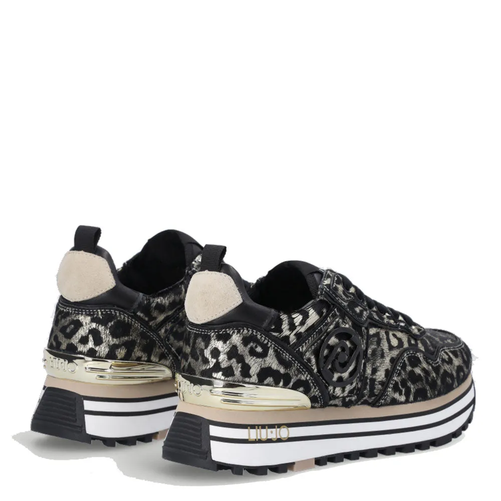 Scarpe Donna LIU JO Sneakers Platform Wonder 24 in Pelle Effetto Cavallino stampa Animalier Light Gold