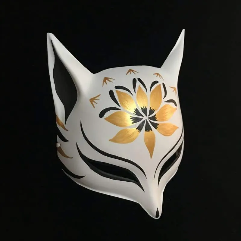 Sharp Ears Kitsune Mask - Golden Lotus