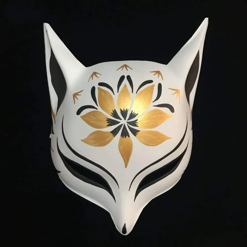 Sharp Ears Kitsune Mask - Golden Lotus