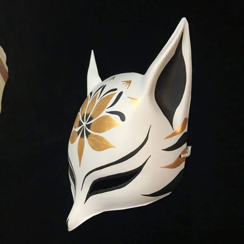 Sharp Ears Kitsune Mask - Golden Lotus