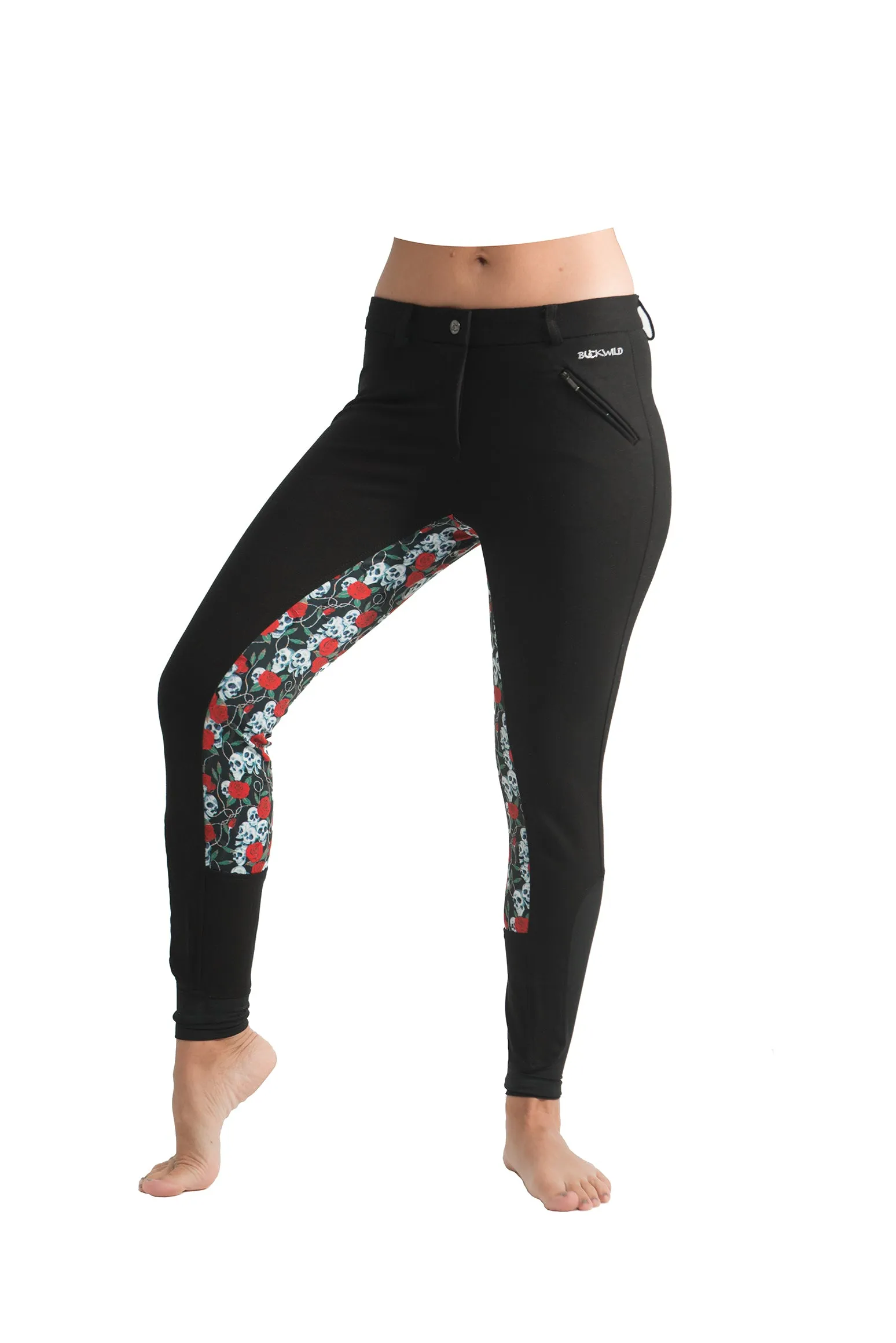 Signature Mid-Waist Breech | Black   Skulls and Roses | Side Phone Pocket