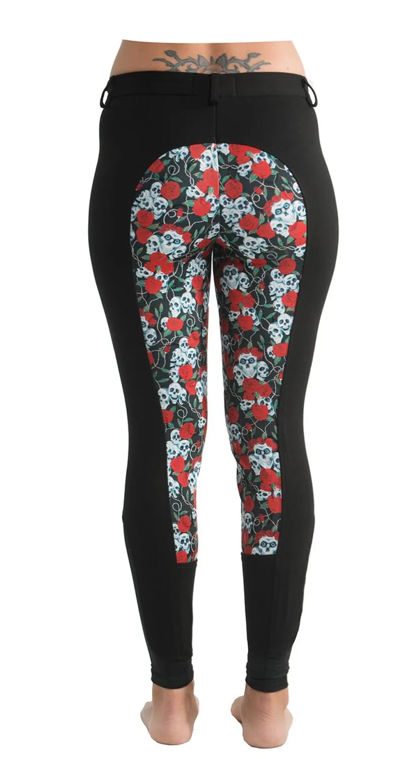 Signature Mid-Waist Breech | Black   Skulls and Roses | Side Phone Pocket